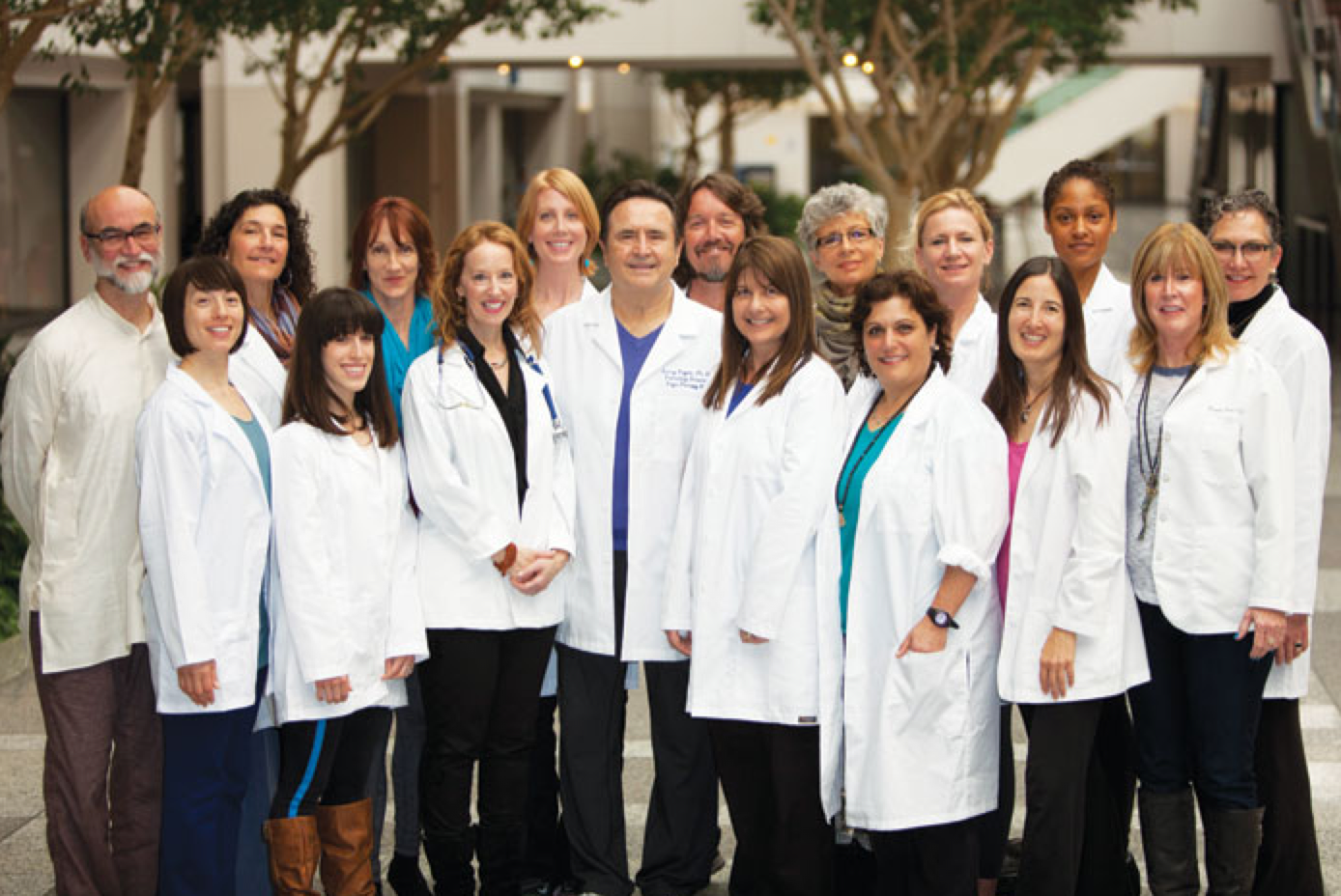 LMU Yoga Therapy Rx Participants with Dr. Larry Payne (center) at Venice Family Clinic ©Photo by David Young-Wolff